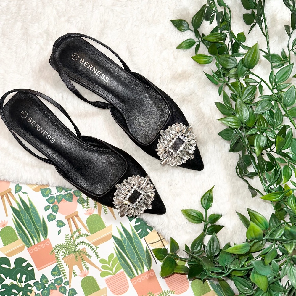berness | embellished satin slingback kitten pump (NWOB)
